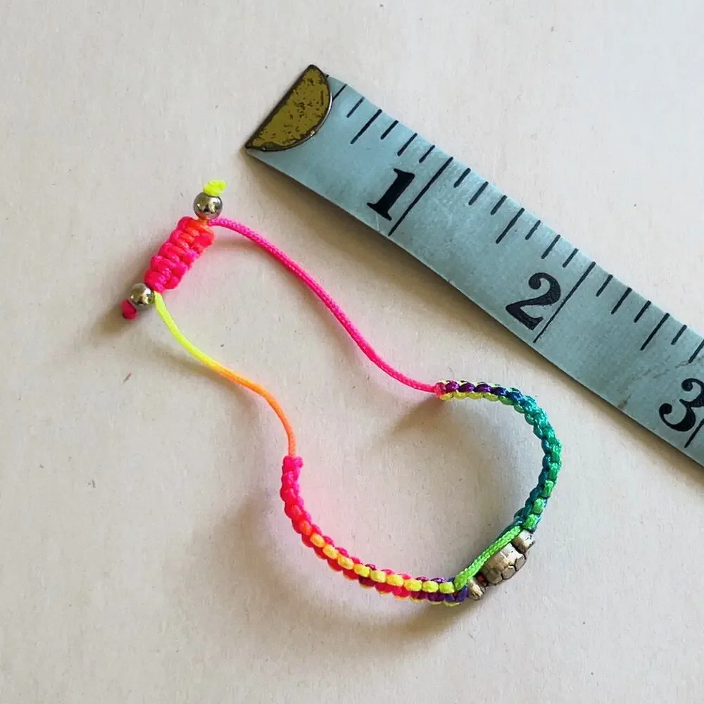 Turtle Neon Rainbow Adjustable Bracelet Silver Tone Charm Children's Handmade
